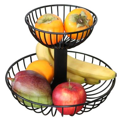 bremermann Obst Etagere, Obstschale, Drahtkorb rund, Ø ca. 18 und 30 cm, schwarz matt