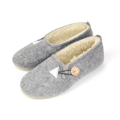 Damen Hausschuhe Warme Winter Lammfell Comfort Bequeme Leder Grau Filzpantoffeln