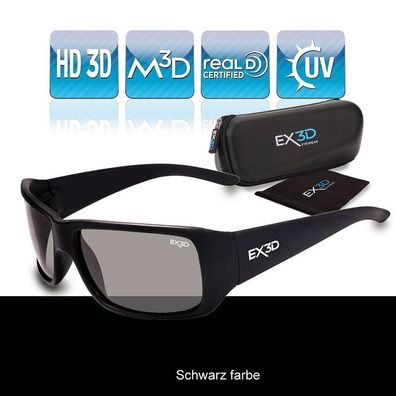 3D Brille EX3D5002/001 Polfilterbrille sportlich, Schwarz für 3D Kino 3D Erlebnis