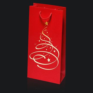 Tragetasche "Linea Christbaum Rot" 2er mit Goldprägung