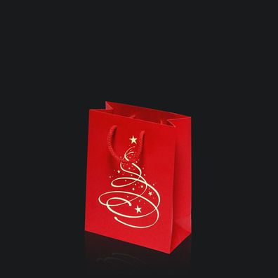 Tragetasche Linea Christbaum Rot S Strukturpapier mit Goldprägung