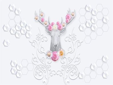 Vlies Fototapete Wandtapete Wandbilder 3D Geometrischem Hirschkopf 3924