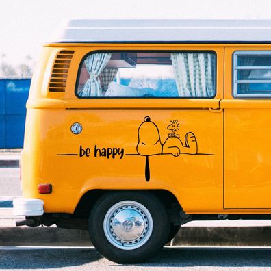 Auto Aufkleber "Snoopy be happy" Peanuts Sticker Woodstock #0279