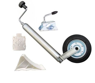 150 kg Stützrad mit Drucklager inkl. Halter, Unterlegkeil, Halterung