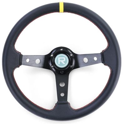 Sportlenkrad geschüsselt Leder Schwarz mit Gelber 12-Uhr-Markierung, Ø 350 mm