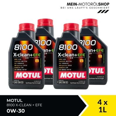 Motul 8100 X-Clean + EFE 0W-30 4x1 Liter