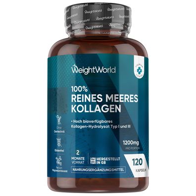 Kollagen Kapseln - 1200mg reines Marine Collagen Typ I und III - 120 Kapseln