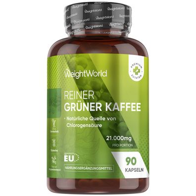 Grüner Kaffee Kapseln 21.000mg - Grüner Kaffeebohnen Extrakt - 90 Kaffeepulver Kapsel