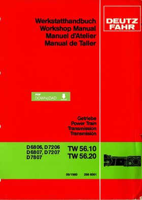 Werkstatthandbuch Deutz Fahr Getriebe TW 5610 TW 56.20 D6806 D7206 D6807 D7207 D7807