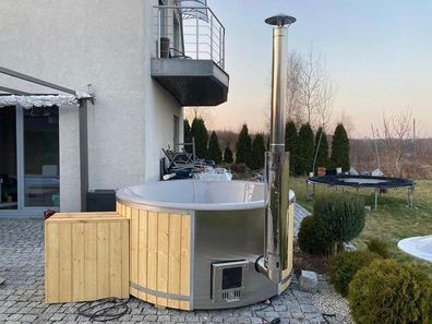 Hot Tub SPA Wellness Jacuzzi Whirlpool Badezuber BE Ø 2 m inkl. Holzofen LED 12 Düsen