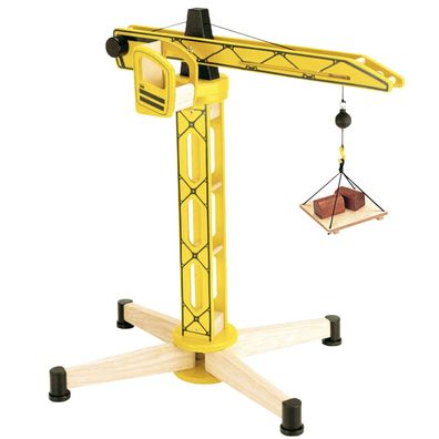 Pintoy großer Turmdrehkran aus Holz für Baustelle Kran Spielzeug gelb