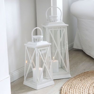 Laterne Harbour weiß aus Metall H50cm Metalllaterne Landhaus modern - GROSS