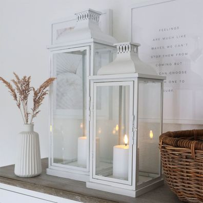 Laterne Marseille weiß aus Metall H31,5cm Metalllaterne Landhaus modern - KLEIN
