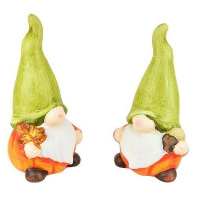 Elfen mit grüner Mütze aus Keramik, 2er-Set, 15 x 8 cm