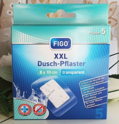 5 Stück FIGO XXL Dusch Pflaster wassefest Wund Verband 8x10 cm MHD 10.2028