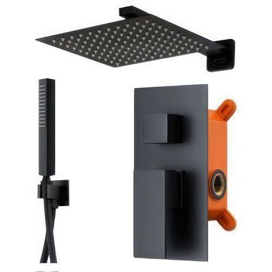 Komplettes Duschsystem ADOUR Unterputz Armatur Wasserhahn mit Kopfbrause in Schwarz