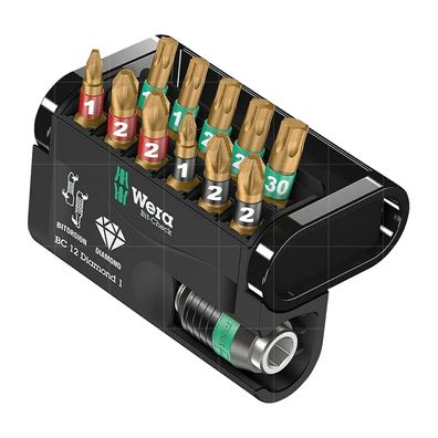 WERA Bit-Check BC 12 Diamond 1 BiTorsion Bits 12-teilig mit Rapidaptor-Halter