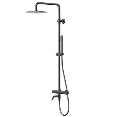 Duschsäule LUGO Duschsystem, Brausegarnitur mit Auslauf in Schwarz, Thermostatisch