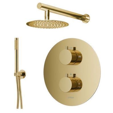 Komplettes Duschsystem LUGO Unterputz Armatur Thermostatisch mit Kopfbrause in Gold