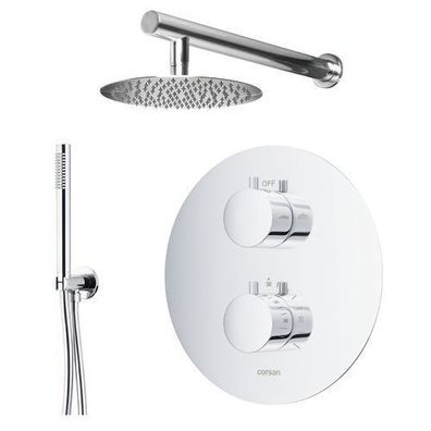 Komplettes Duschsystem LUGO Unterputz Armatur Thermostatisch mit Kopfbrause in Chrom