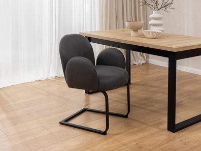 Vela - Polsterstuhl im Japandi Stil und im runden Design aus Mikrofaser Anthrazit