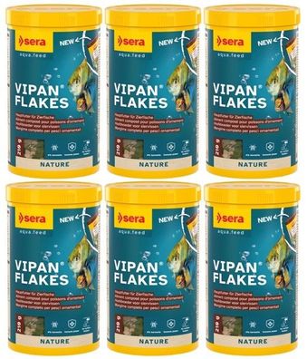 6x Sera Vipan Flakes Nature 1000ml - Hauptfutter für Zierfische Flockenfutter