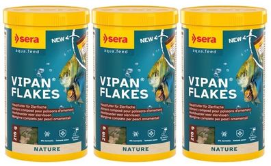 3x Sera Vipan Flakes Nature 1000ml - Hauptfutter für Zierfische Flockenfutter