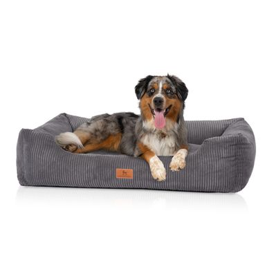 Knuffelwuff Hundebett aus Cord mit Handwebcharakter Olivia in grau