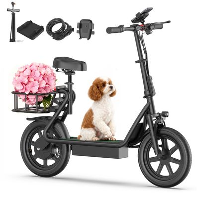 E- Scooter mit Sitz und Korb für Erwachsene 48V 22,5Ah Akku Elektroroller