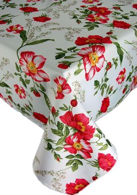 Tischdecke Stoff Bedruckt Blumen Rot Tafeltuch Pflegeleicht