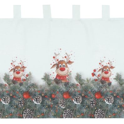 Weihnachtsgardine Elch Rote Nase Scheibengardine Weihnachten Schlaufen