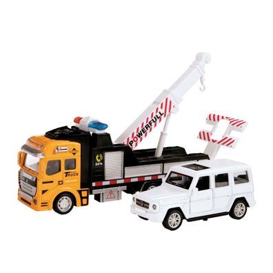 Abschleppset LKW Toi-Toys METAL Abschleppwagen mit Luftpumpe, Hebebühne und Auto