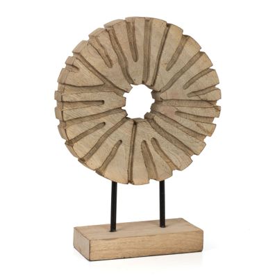 Dekofigur Rune Natural 35 cm Mangoholz Metall Holzskulptur auf Sockel Natur