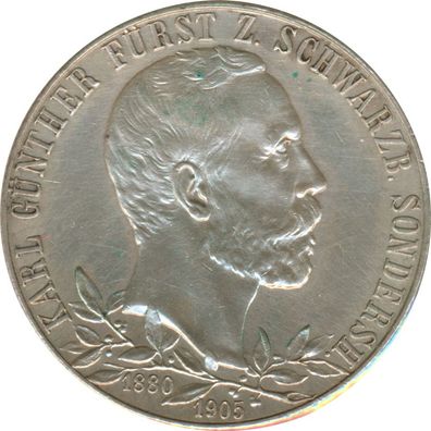 Schwarzburg-Sondershausen 2 Mark 1905 25. Regierungsjubiläum J. 169a Silber*