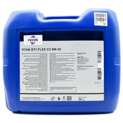 20 L Fuchs Titan GT1 FLEX C3 0W-30 VW 504 00/507 00 MB 229.31 | 229.51 | 229.52