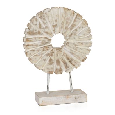 Dekofigur Rune Weiß 35 cm Mangoholz Metall Shabby Chic Holzskulptur auf Sockel