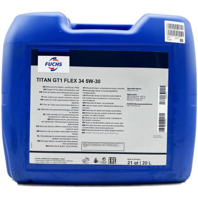 20 L Fuchs Titan GT1 Flex 34 5W-30 | MB226.51 | 229.51 | RN072 | FIAT 9.55535-S4