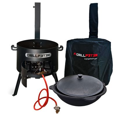 Utschak Asamat Ø50 cm mit Rauchrohr Kasan 22L Gasbrenner Abdeckhaube