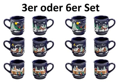 Weihnachtliche Tassen 200ml 3er oder 6er Set - Glühweintassen & Kinderpunsch-Becher