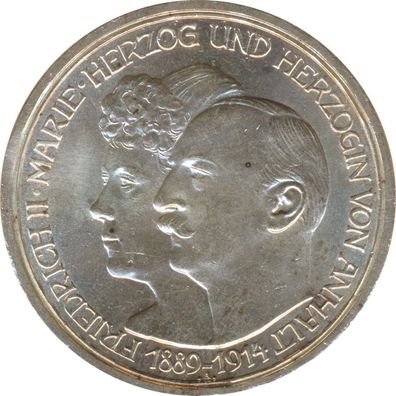 Anhalt 3 Mark 1914 A Silberne Hochzeit Silber*