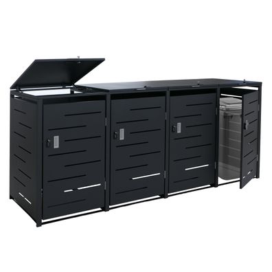 4er-Mülltonnenverkleidung HWC-E83b, 117x265x80cm, anthrazit, Stahl 90kg