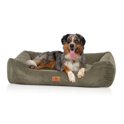 Knuffelwuff Hundebett aus Cord mit Handwebcharakter Olivia in khaki
