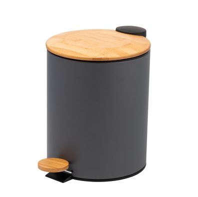 bremermann Mülleimer mit Bambus-Deckel, Bad-Abfalleimer mit Soft-Close 5 l, grau