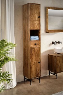 Badhochschrank 30x190cm 'Swing' Mango & Metall schwarz