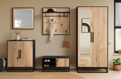 Garderobenset 5-tlg. 'Namibia' Eiche & Mango schwarz Schuhschrank