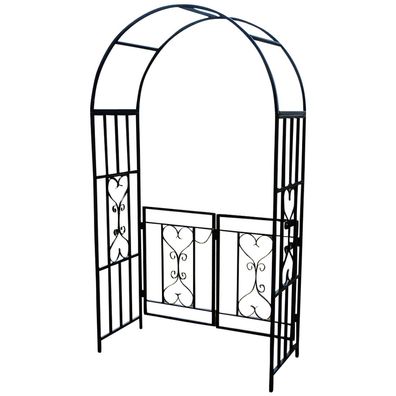 Eleganter Rosenbogen Rankhilfe Pergola mit Tür Gartentür Metall schwarz 5044-G