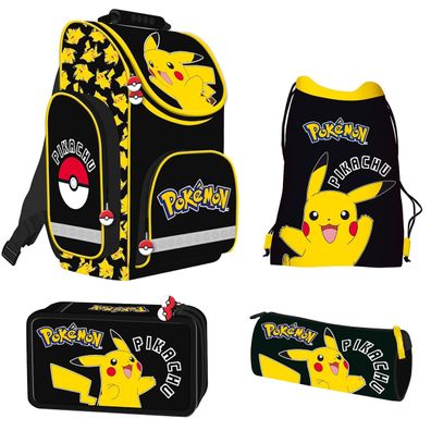 Pokemon Pikachu 4 teiliges Schulranzen Set mit Mäppchen Schlamperrolle Turnbeutel