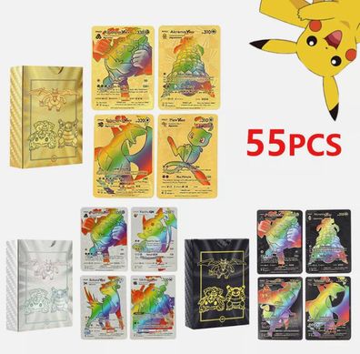Gold, Silber, Schwarz Metall Optik Karten Pokemon je 55 Karten/ Regenbogen(PM111125)
