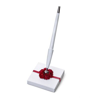 Stifthalter mit Kugelschreiber 8x8x16cm weiß / rot