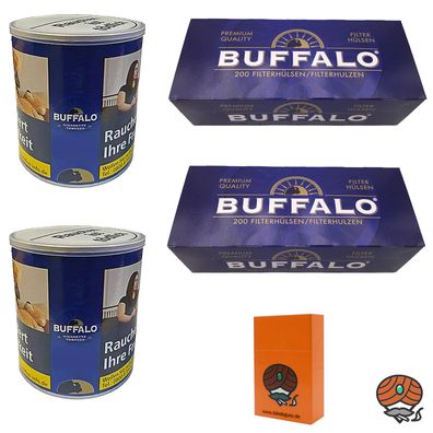Buffalo Blue Feinschnitt Tabak Dose 2x 140g + 2x Buffalo Blue Hülsen + Zubehör